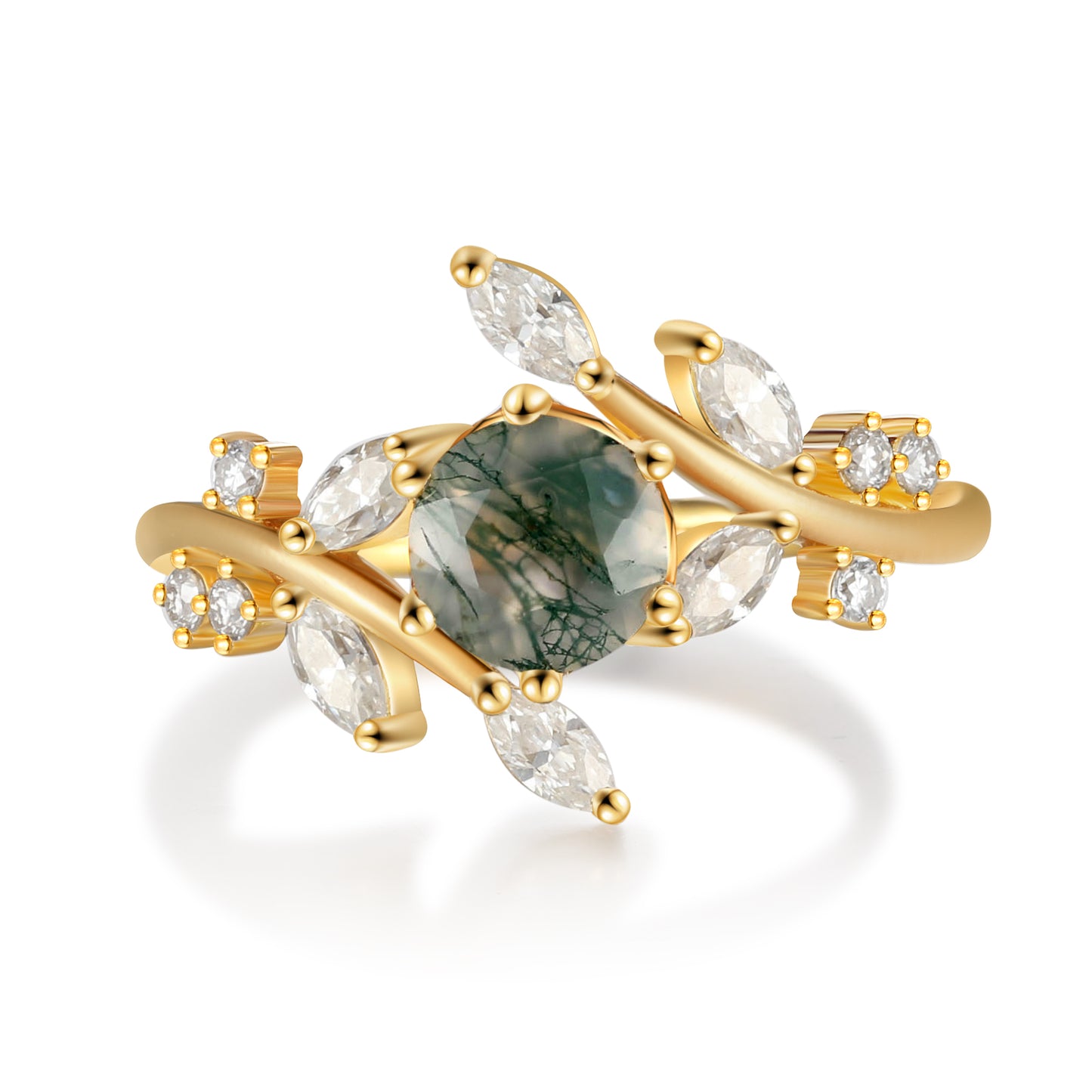 K Gold Natural Moss Agate Ring