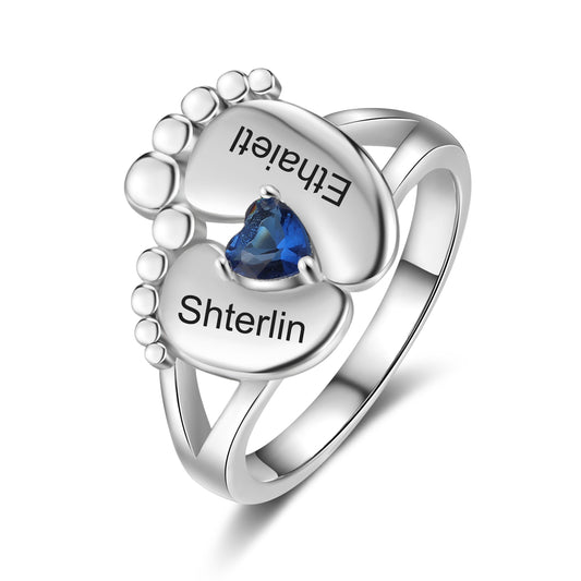 Custom Birthstone Baby Feet Ring