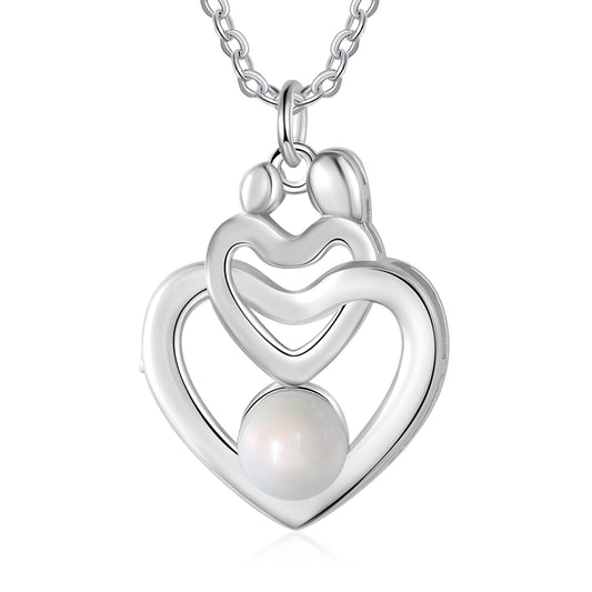 Custom Mother and Child Heart Necklace with Pearl