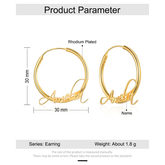 Personalized Rhodium Plated Name Earrings