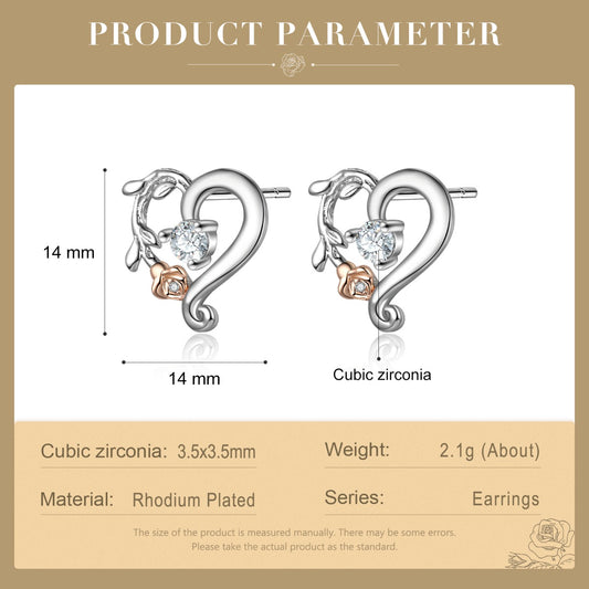 Copper CZ Heart Shape Flower Stud Earrings