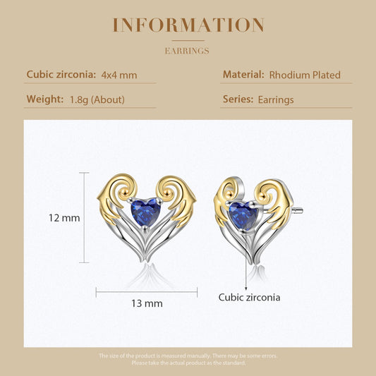 Rhodium Plated Birthstone Heart Stud Earrings