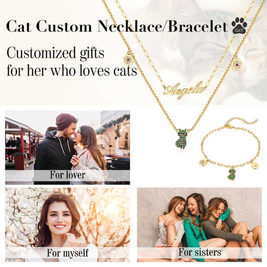 Rhodium Plated Personalized Cat Jewelry Set - iYdr