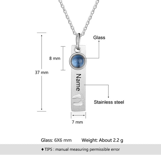 Birthstone & Engraved Stainless Steel Necklace
