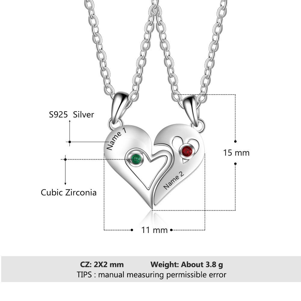 2 Pieces/Set Half Heart Pendant Chain Necklace