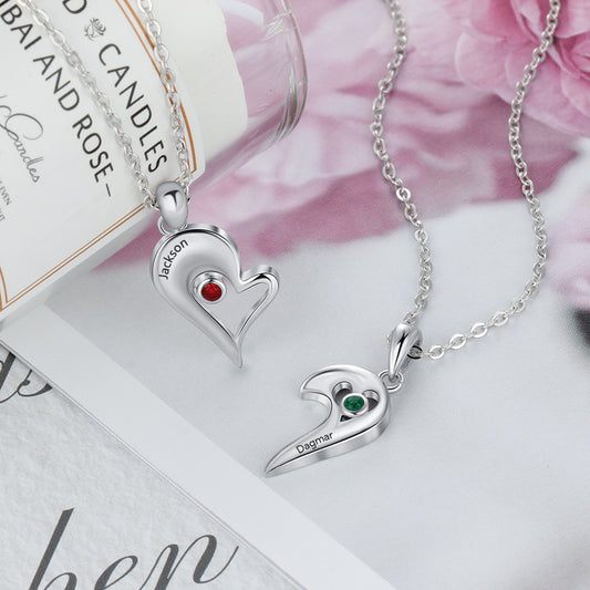 2 Pieces/Set Half Heart Pendant Chain Necklace