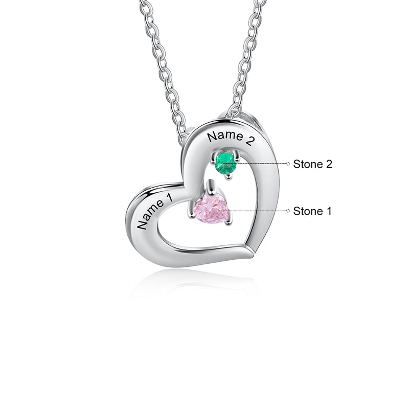 925 Sterling Silver Two Birthstone Heart Necklace - iYdr