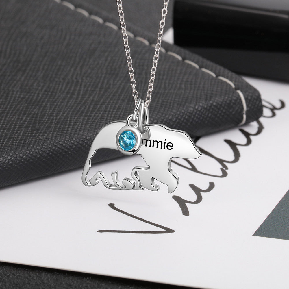 Engraved Stainless Steel Animal Bear Necklace