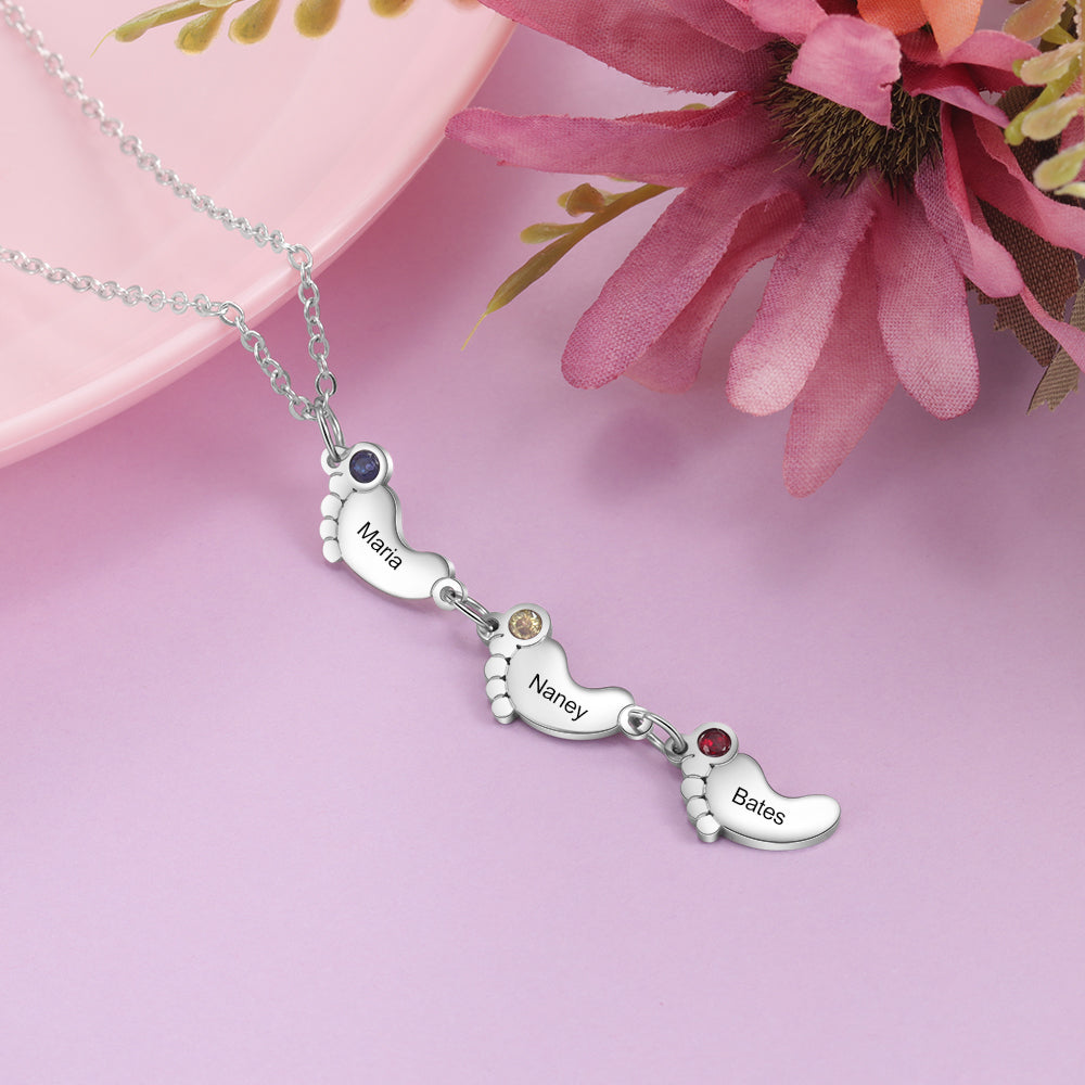 Birthstone & Engraved Stainless Steel Necklace