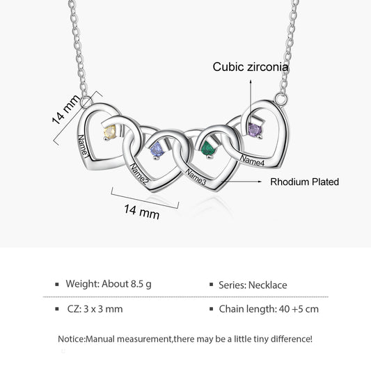 925 Sterling Silver Four Birthstone Heart Necklace - iYdr