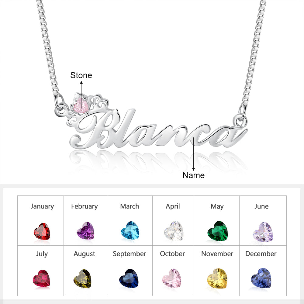 Birthstone & Engraved Name Necklace