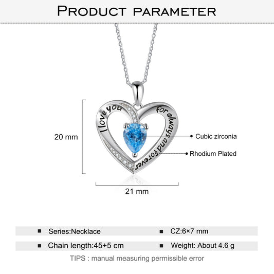 Rhodium Plated Birthstone Heart Necklace - iYdr