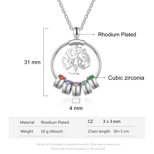 Birthstone & Engraved Life Tree Necklace