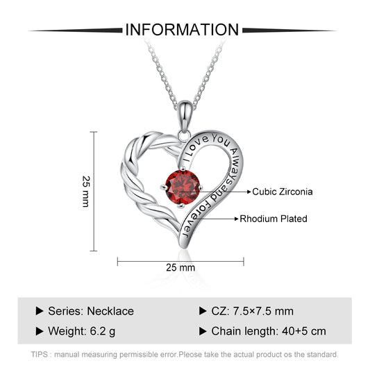 Rhodium Plated Birthstone Heart Necklace - iYdr