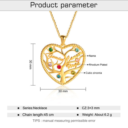 Heart Shape Rhodium Plated Family Tree Necklace
