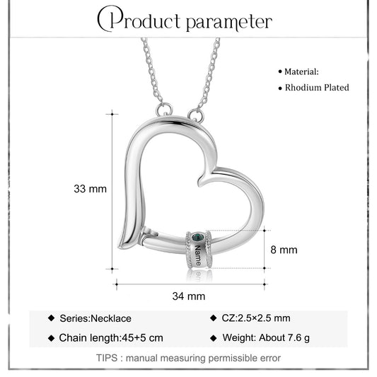 Birthstone & Engraved Rhodium plated Necklace