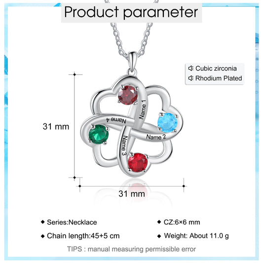 Birthstone & Engraved Rhodium plated Necklace