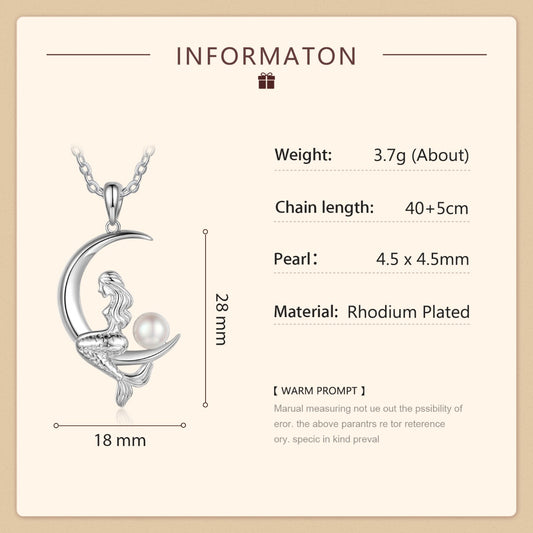 Rhodium Plated Moon Mermaid Pearl Necklace