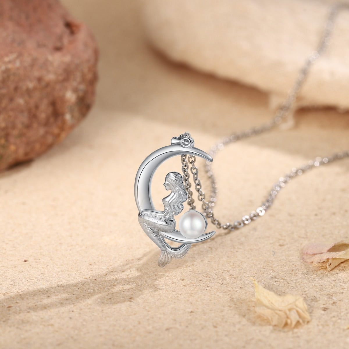 Rhodium Plated Moon Mermaid Pearl Necklace