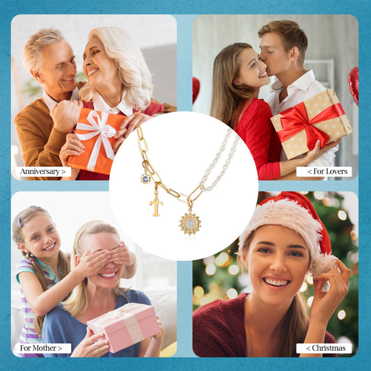 Rhodium Plated Sunflower Letter Pearl Necklace