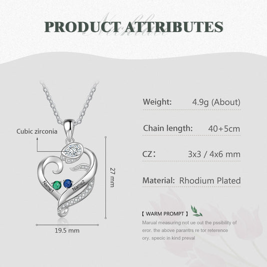 Birthstone & Engraved Rhodium plated Necklace