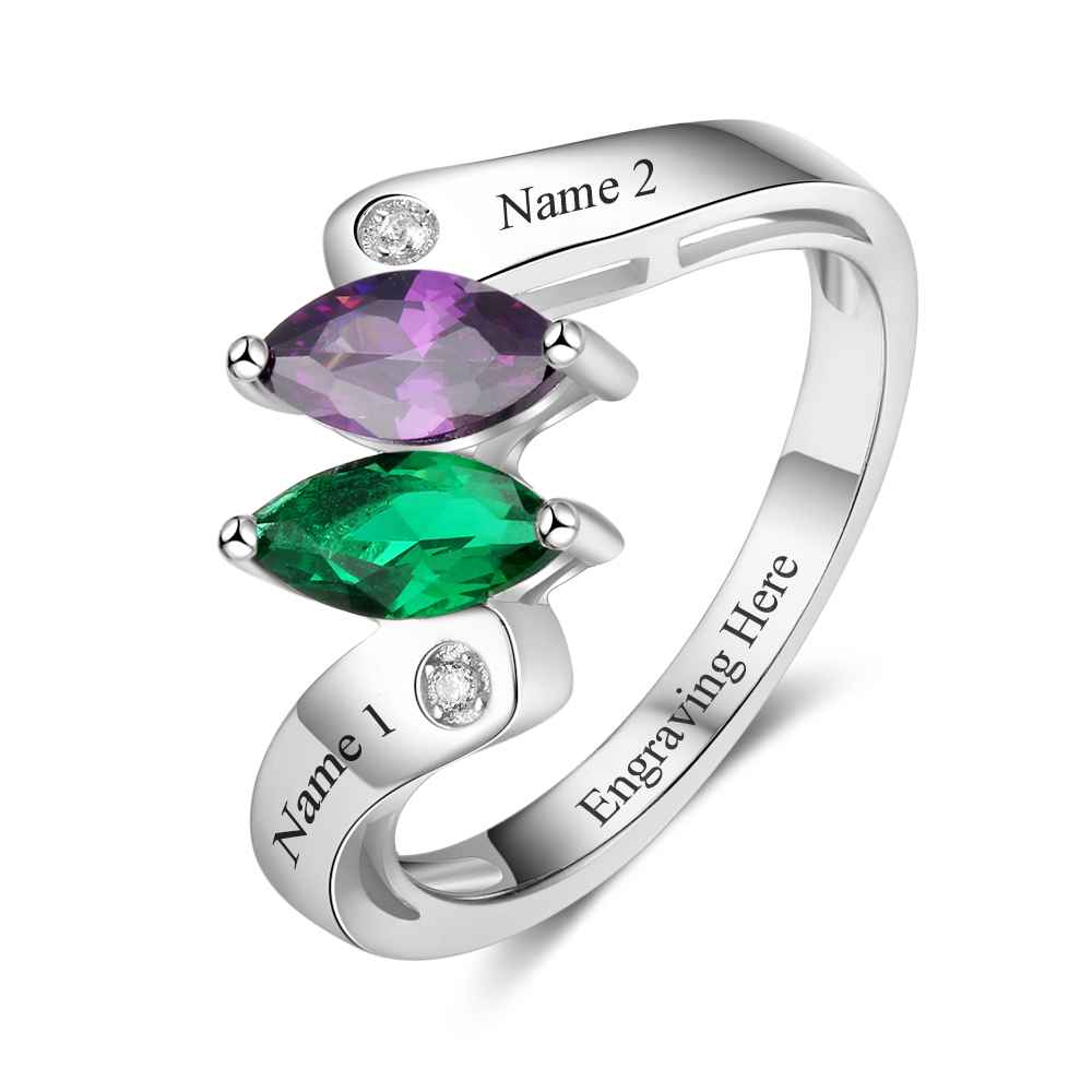 Birthstone & Engraved Sterling Silver Ring