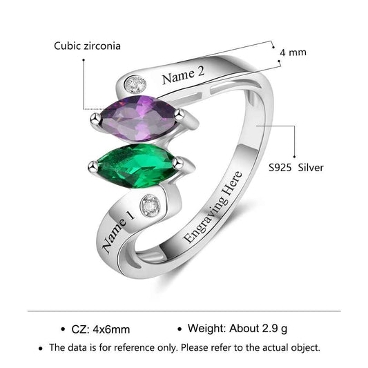 Birthstone & Engraved Sterling Silver Ring