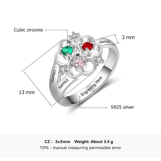 Birthstone & Engraved Sterling Silver Ring