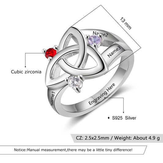 Birthstone & Engraved Sterling Silver Ring