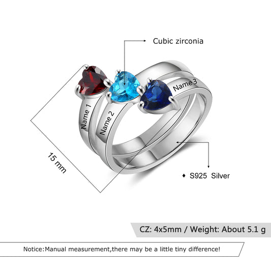 Birthstone & Engraved Sterling Silver Ring