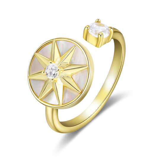 Personalized S925 silver Eight-Pointed Star White shell Ring