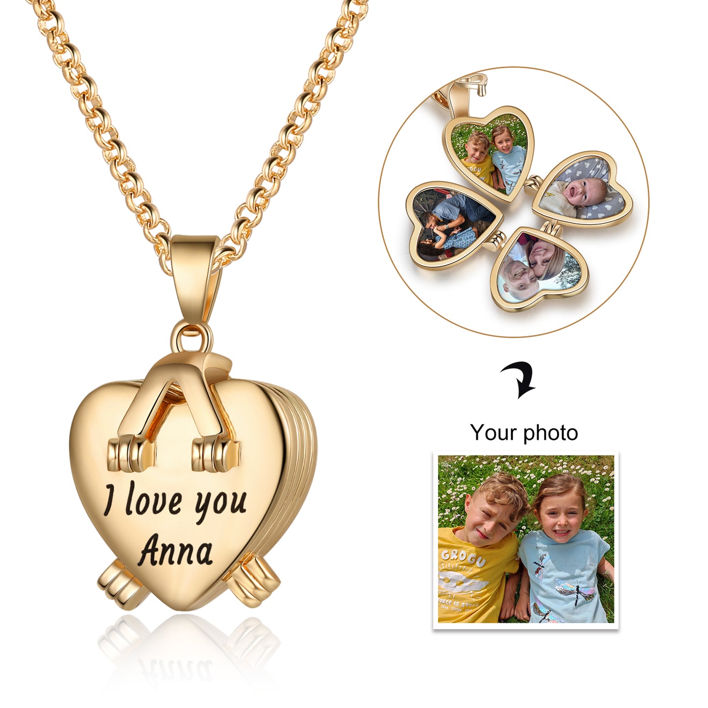 Personalized Rhodium Plated Heart Photo Box Necklace