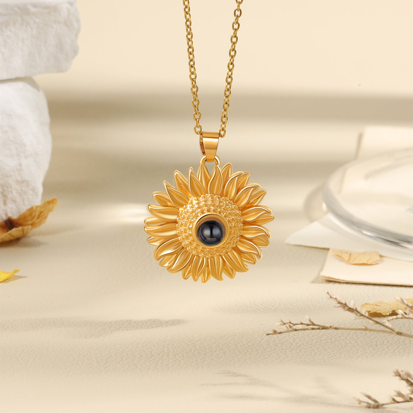 Custom Photo Projection Sunflower Necklace