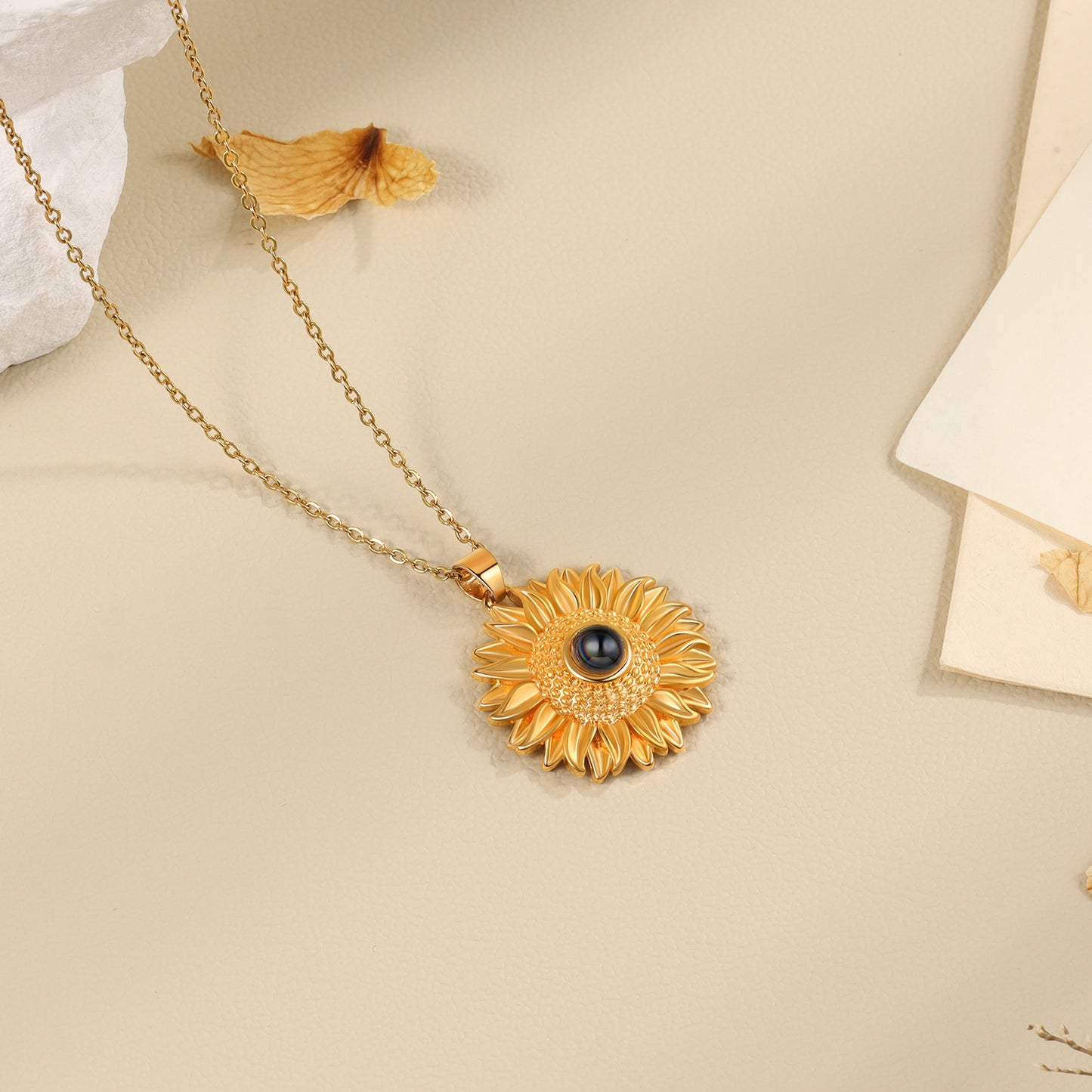 Custom Photo Projection Sunflower Necklace