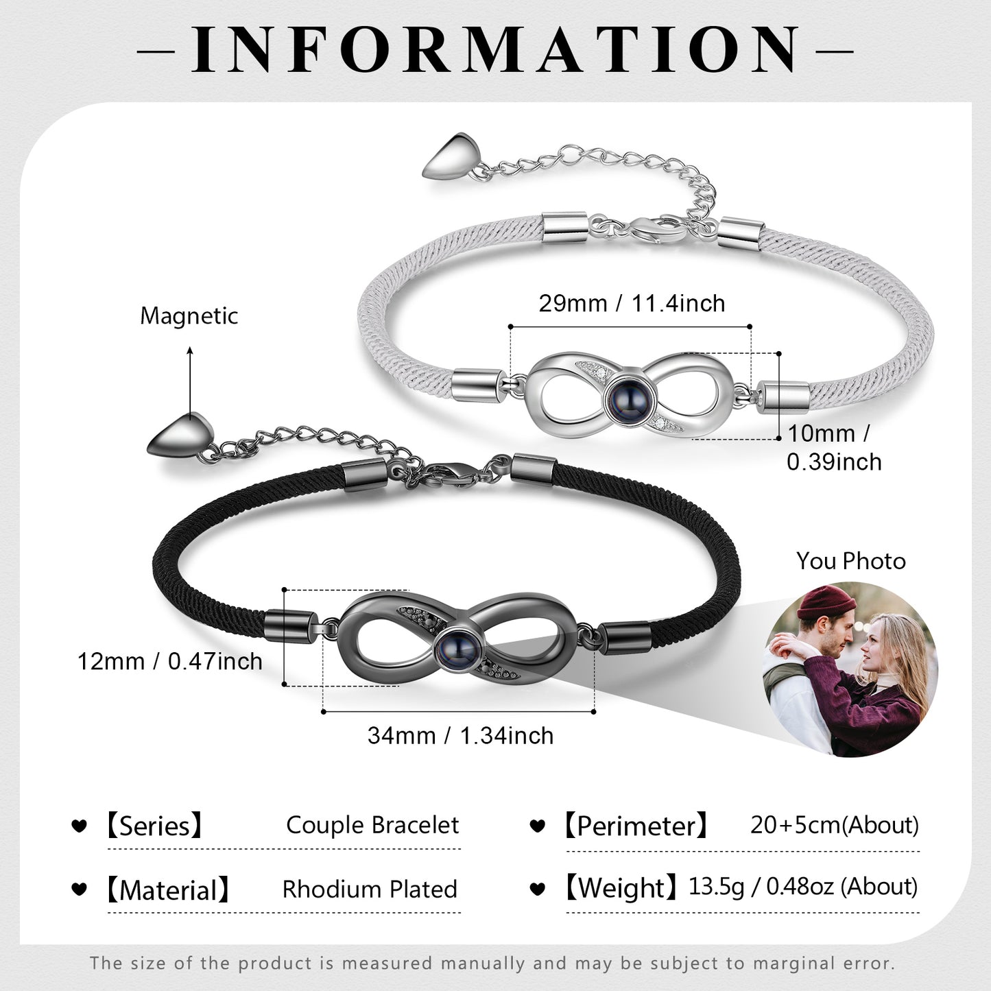 Custom Infinity Photo Projection Couple Bracelet