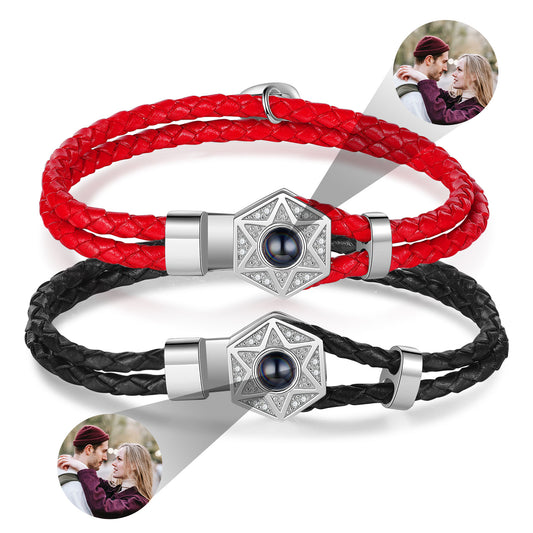 Custom Photo Projection Hexagon Star Couple Bracelet