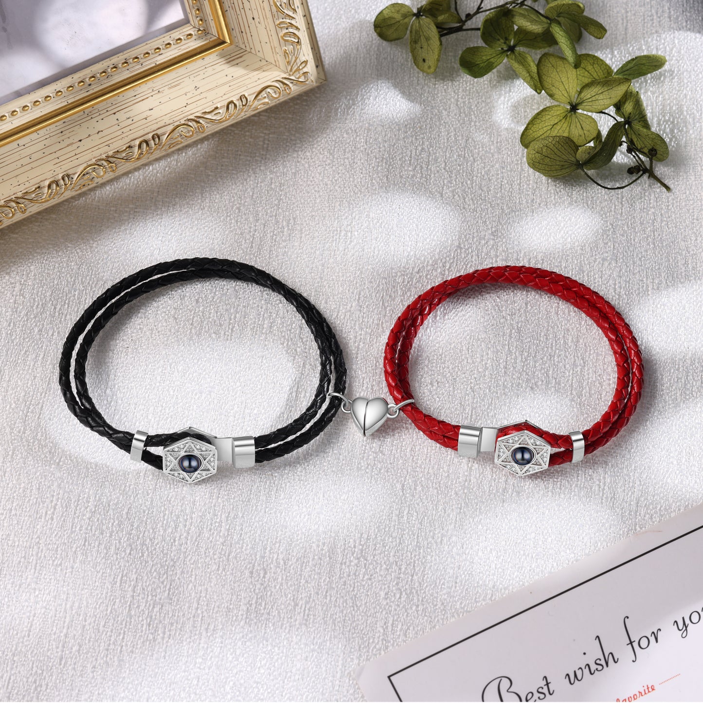 Custom Photo Projection Hexagon Star Couple Bracelet