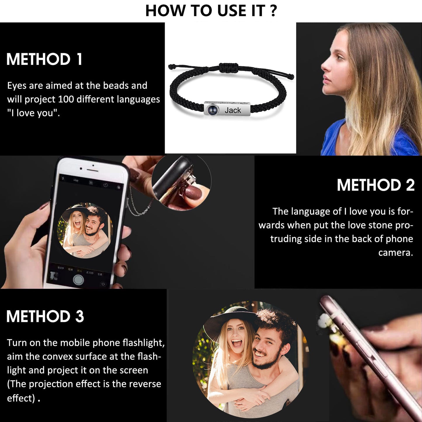 Custom Photo Projection Couple Bracelet