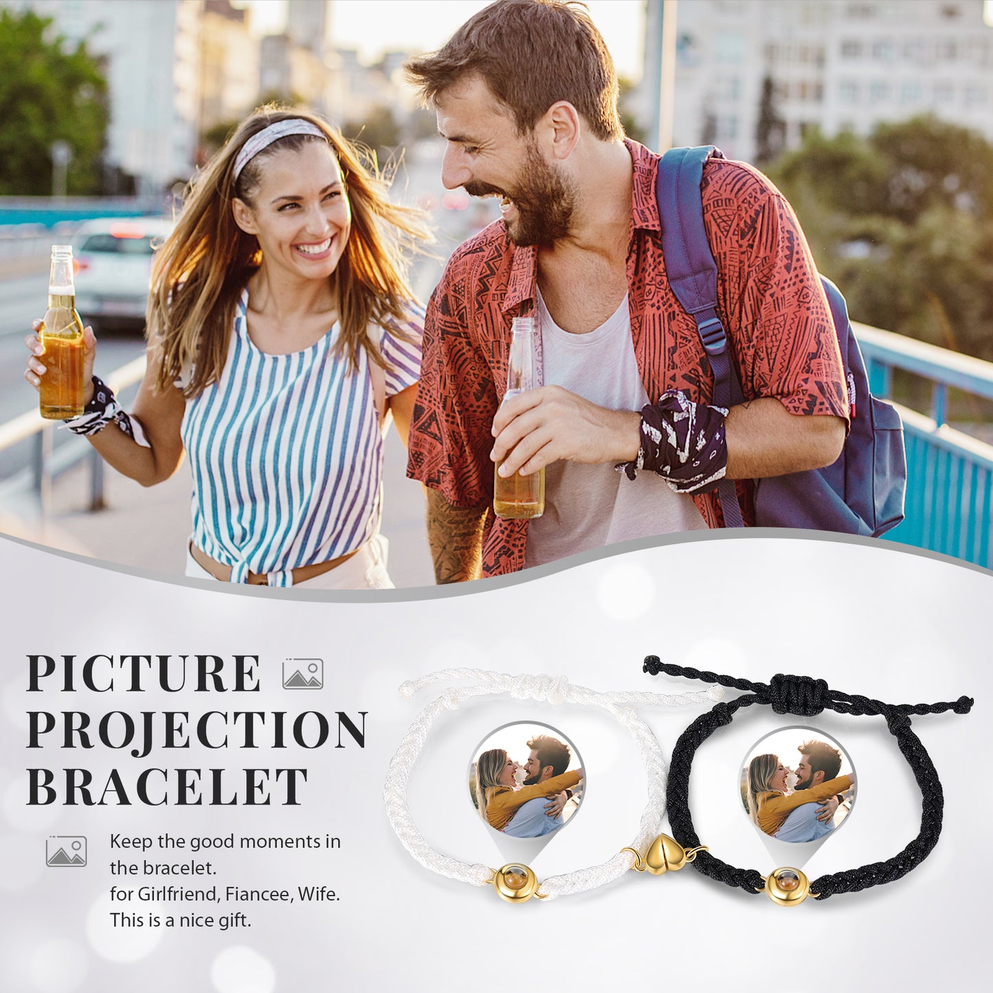 Custom Photo Projection Magnetic Couple Bracelet
