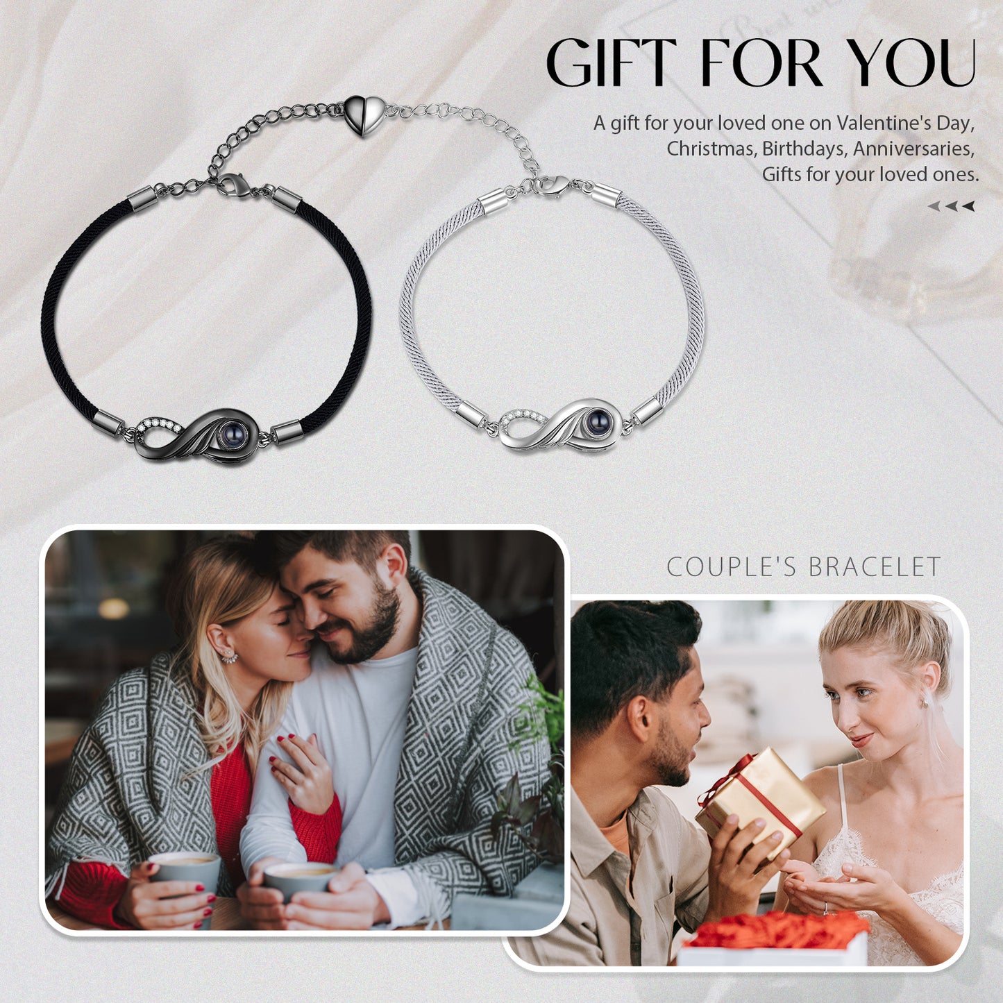 Custom Photo Projection Infinity Couple Bracelet