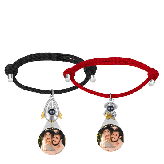 Custom Photo Projection Rocket  and Astronaut Couple Bracelet