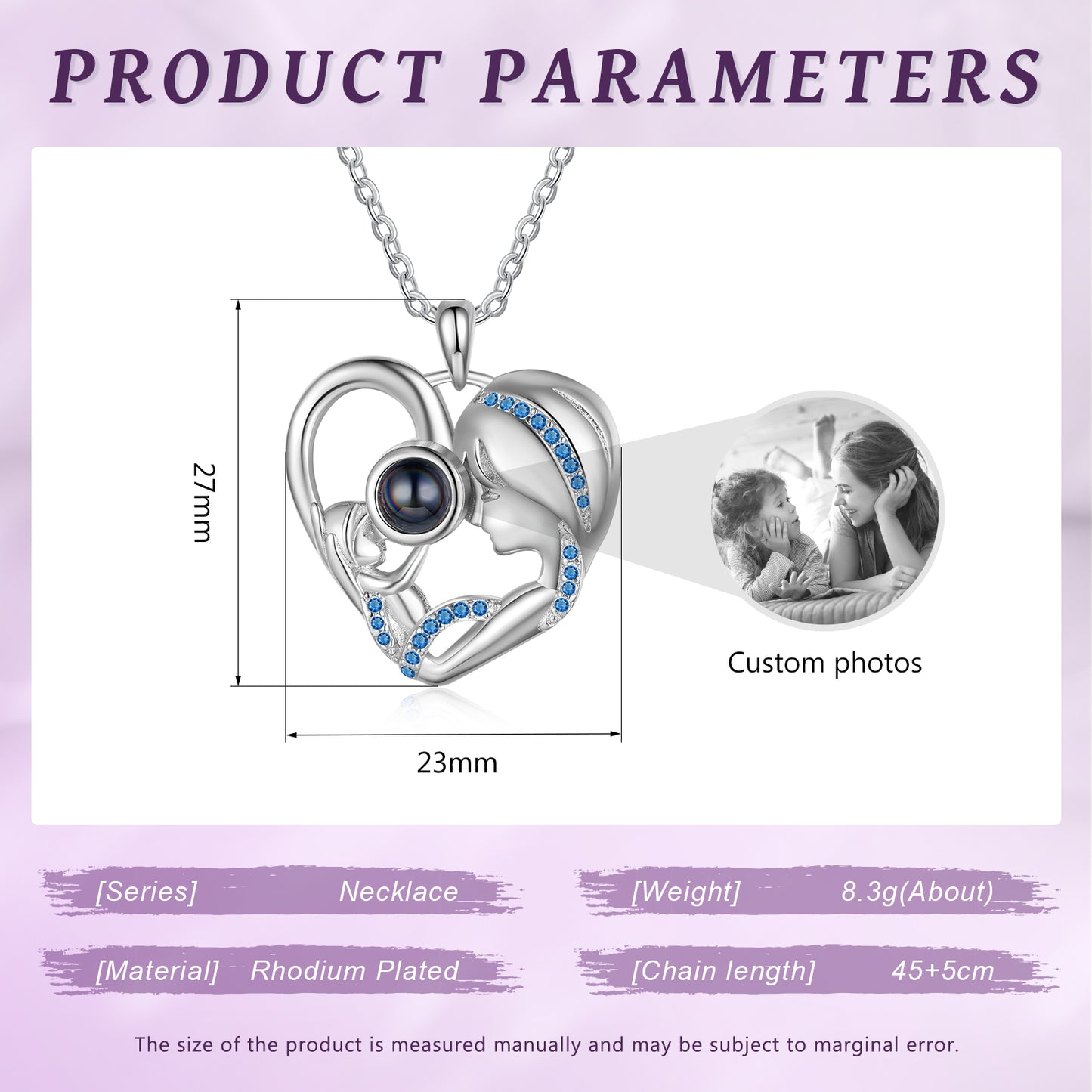 Custom Photo Projection Necklace with Mother and Daughter