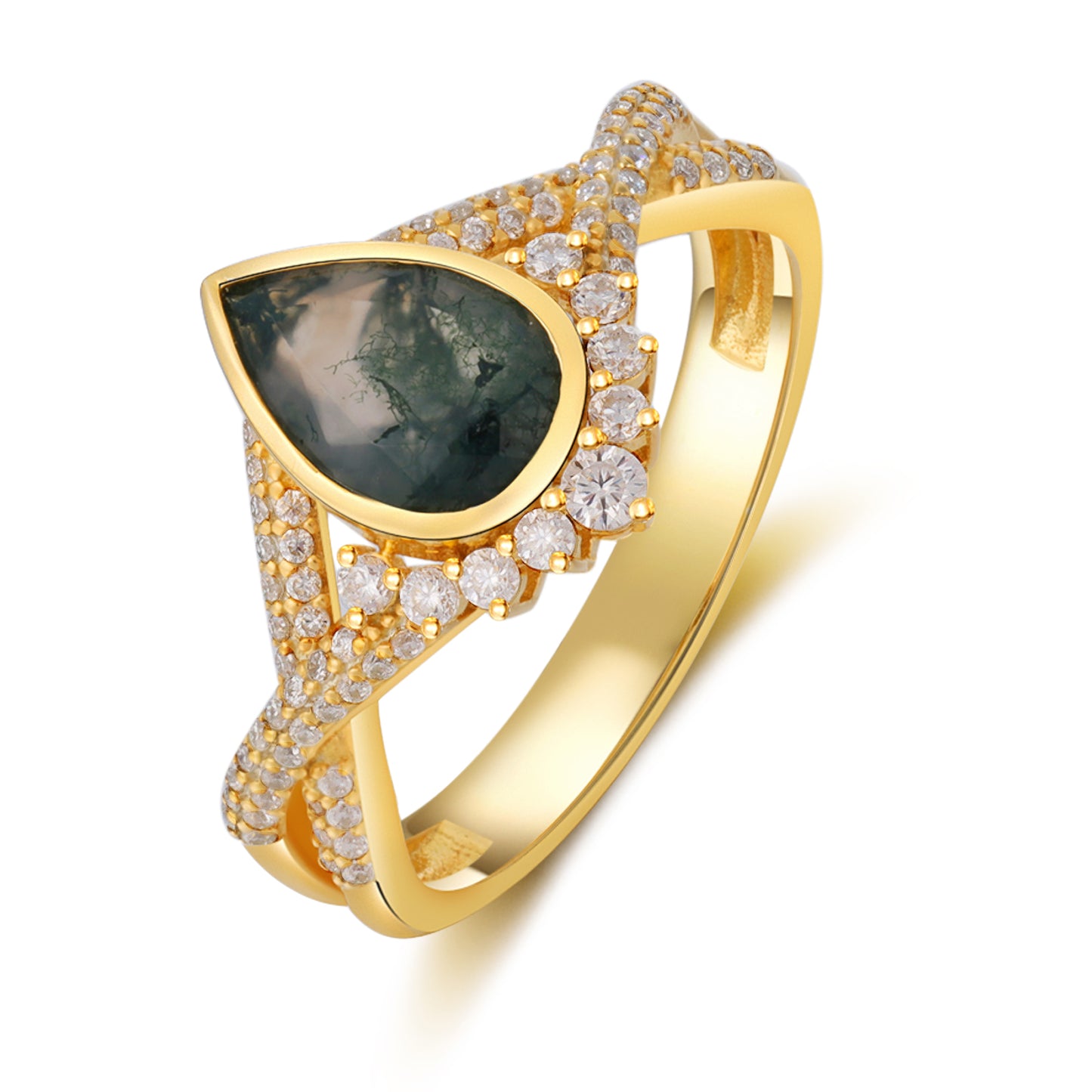 K Gold Natural Moss Agate Ring