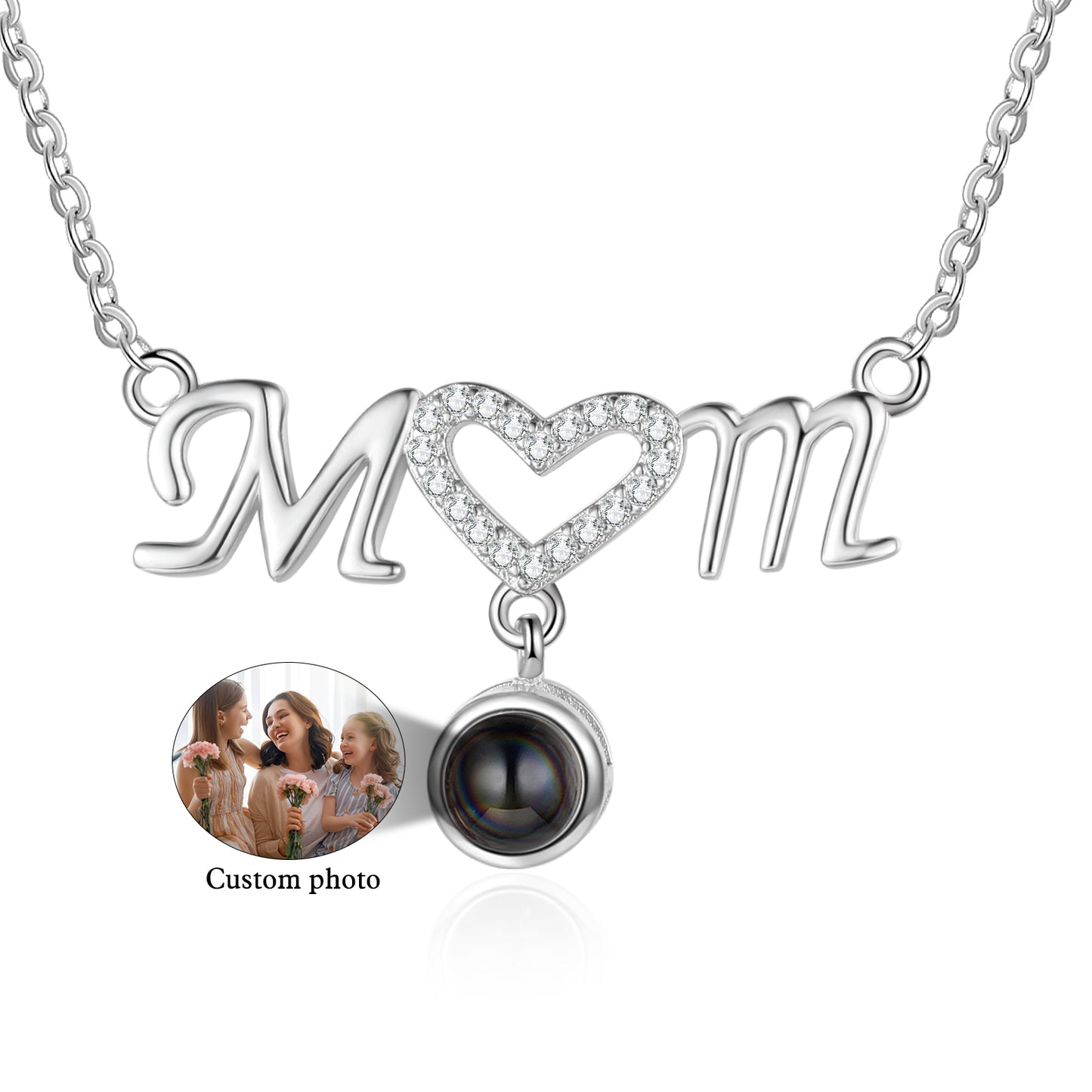 Mother's Day Custom Photo Projection Necklace with Mom