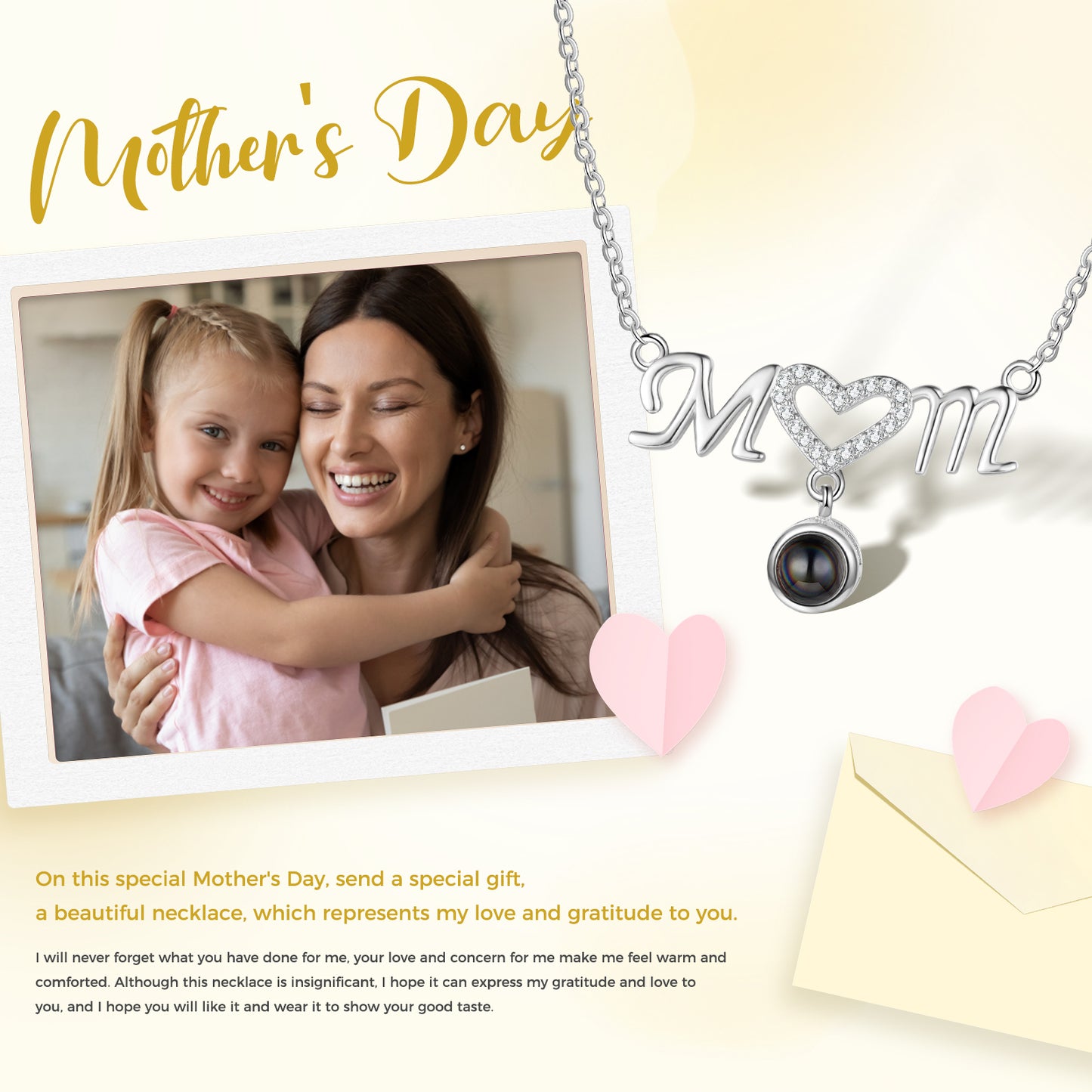 Mother's Day Custom Photo Projection Necklace with Mom