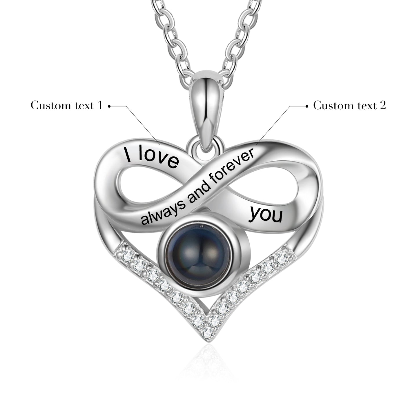 Custom Photo Projection Heart Infinity Necklace