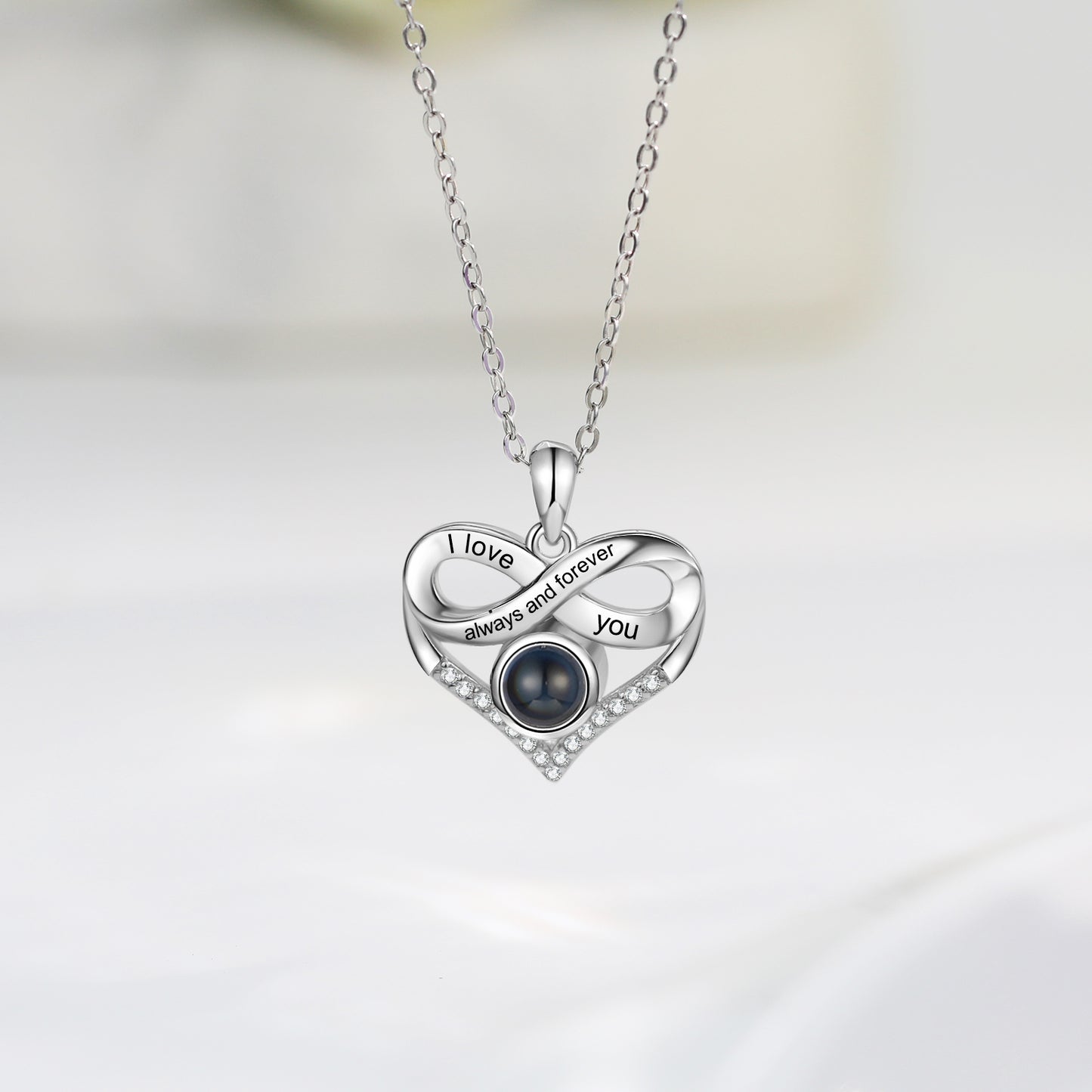 Custom Photo Projection Heart Infinity Necklace