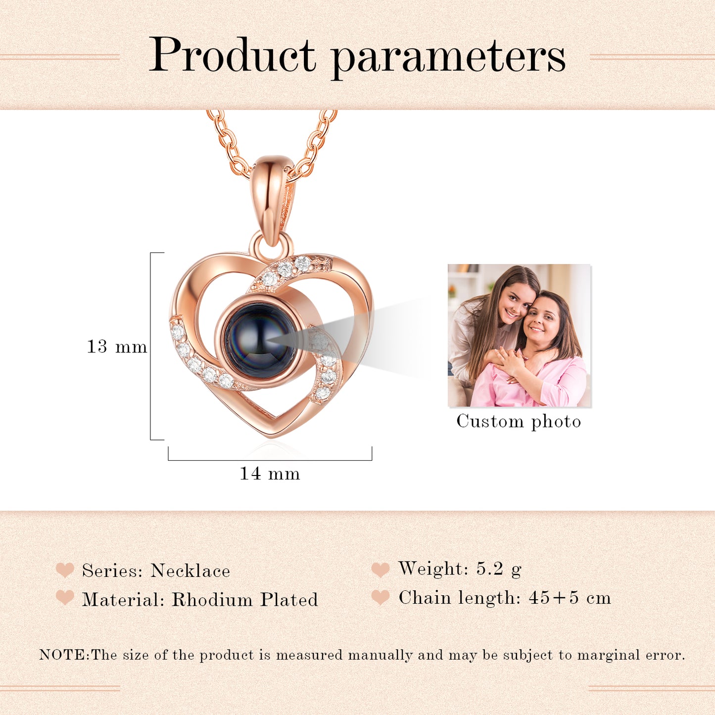 Custom Photo Projection Heart Necklace