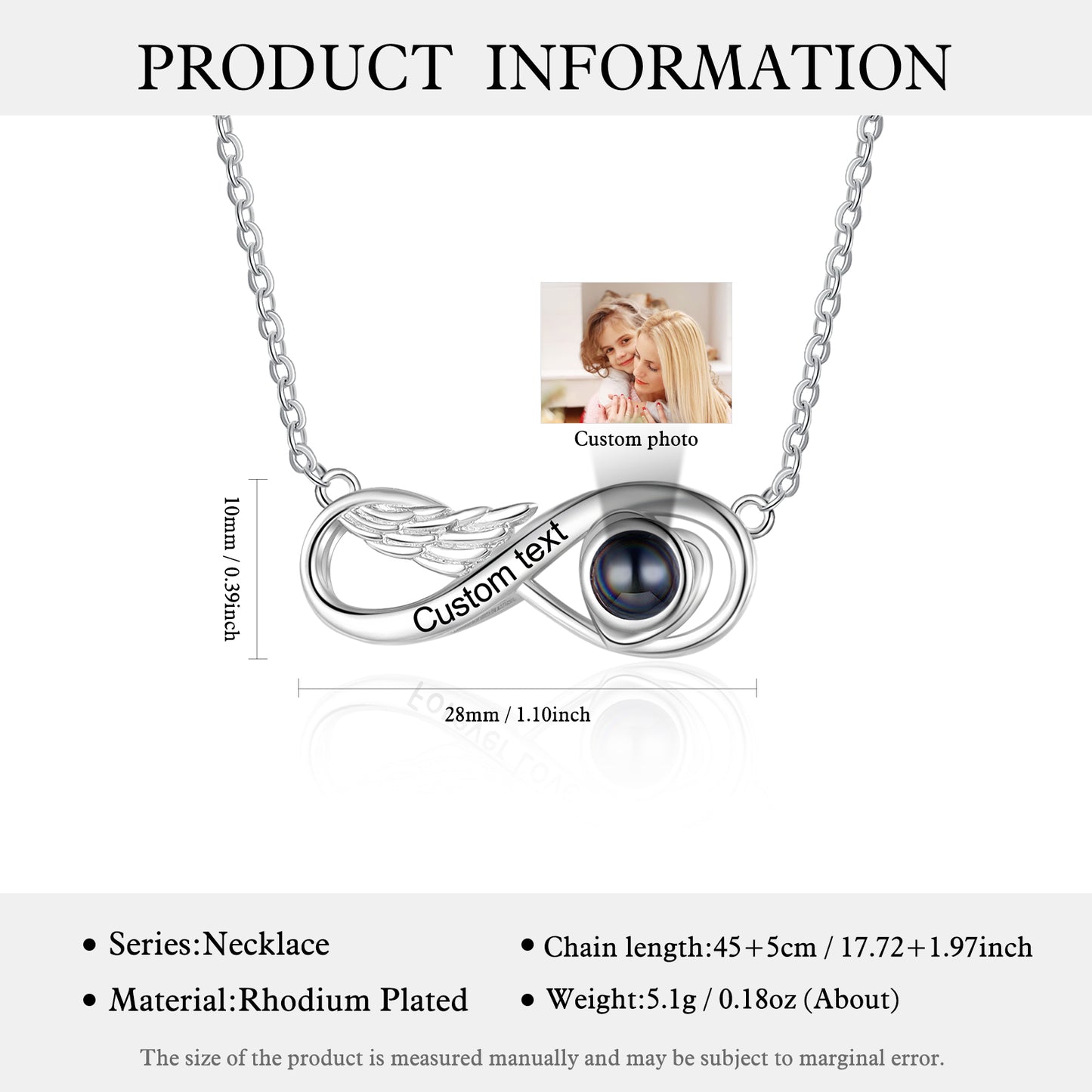 Custom Photo Projection Necklace with Infinity