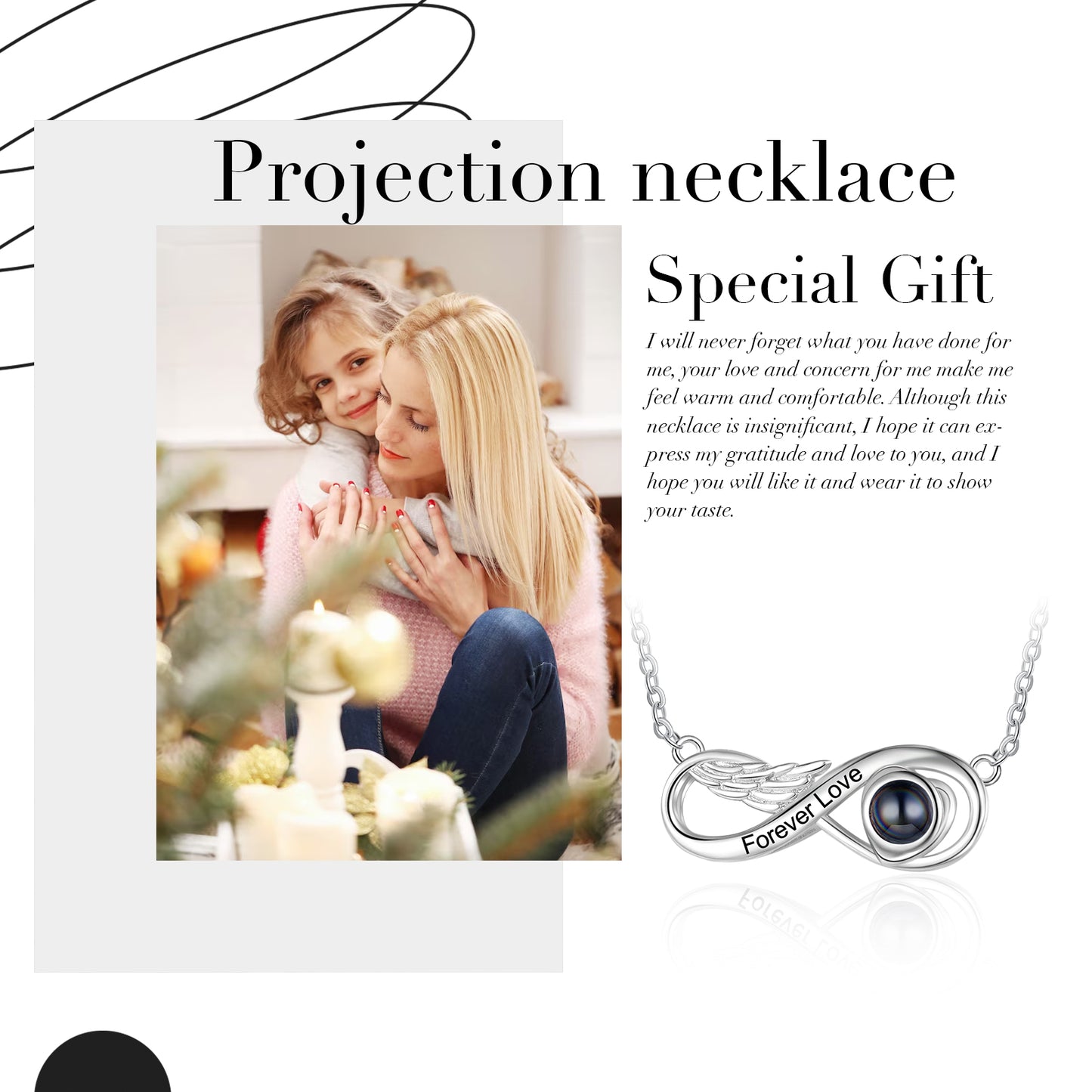 Custom Photo Projection Necklace with Infinity